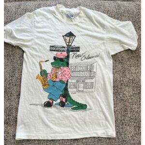 Vintage 80s New‎ Orleans Alligator Saxophone T-Shirt Hanes Fifty-Fifty